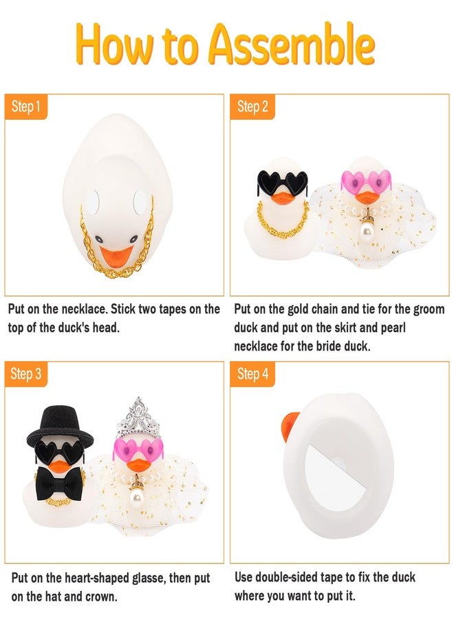 wonuu Pair Set of 2 Colorful Wedding Rubber Ducks, Bride Groom Duckies Marriage Rubber Duck Mini Couple Ducky for Ceremony Gift Souvenir Marry Blessings Elegant Heartwarming Present, White - Image 3